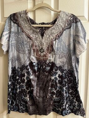 BLEU~ORNATE EMBELLISHED BOHEMIAN TOP~18/20